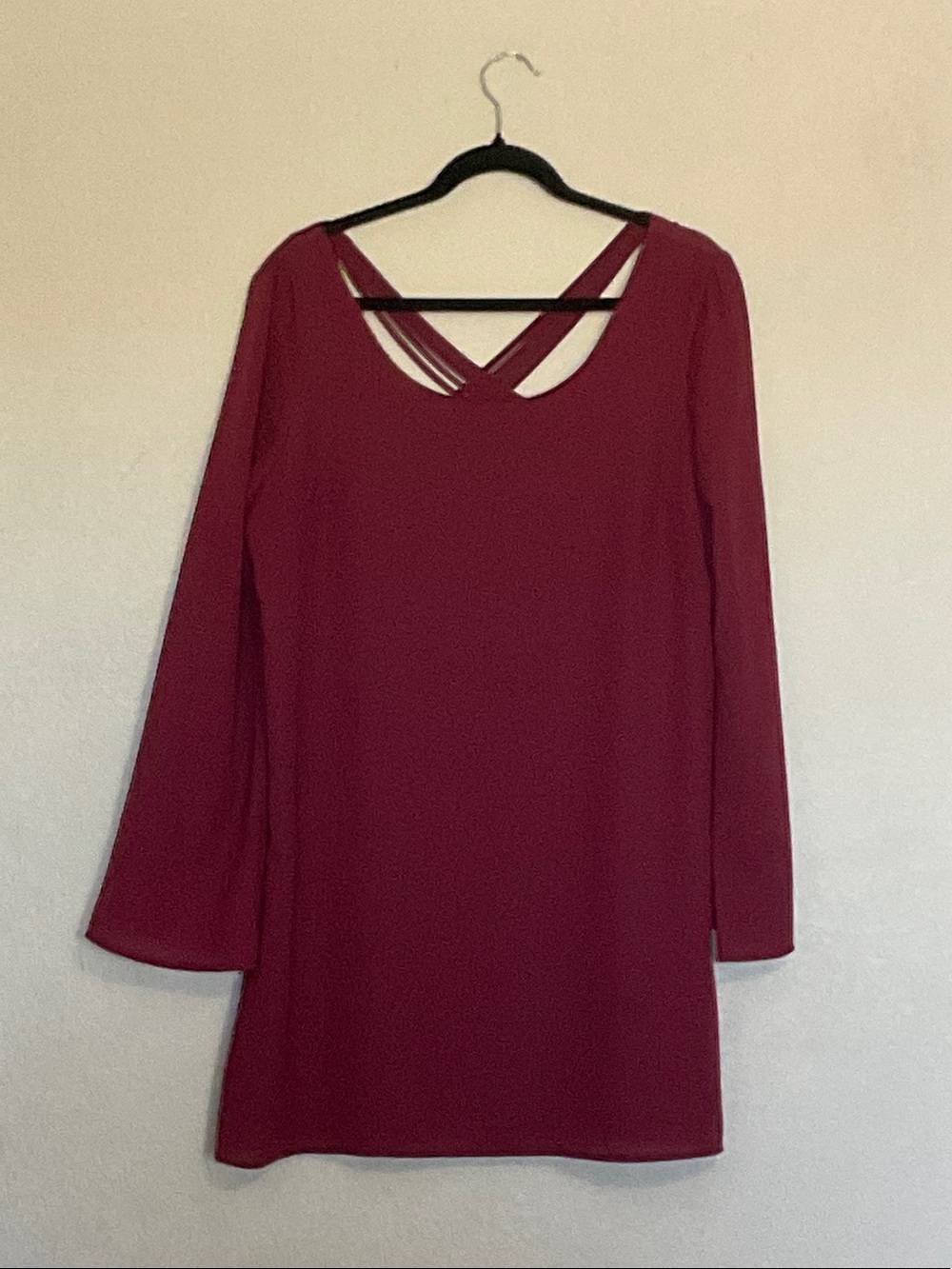Charlotte Russe Long Sleeve Crisscross Back Dress - Burgundy